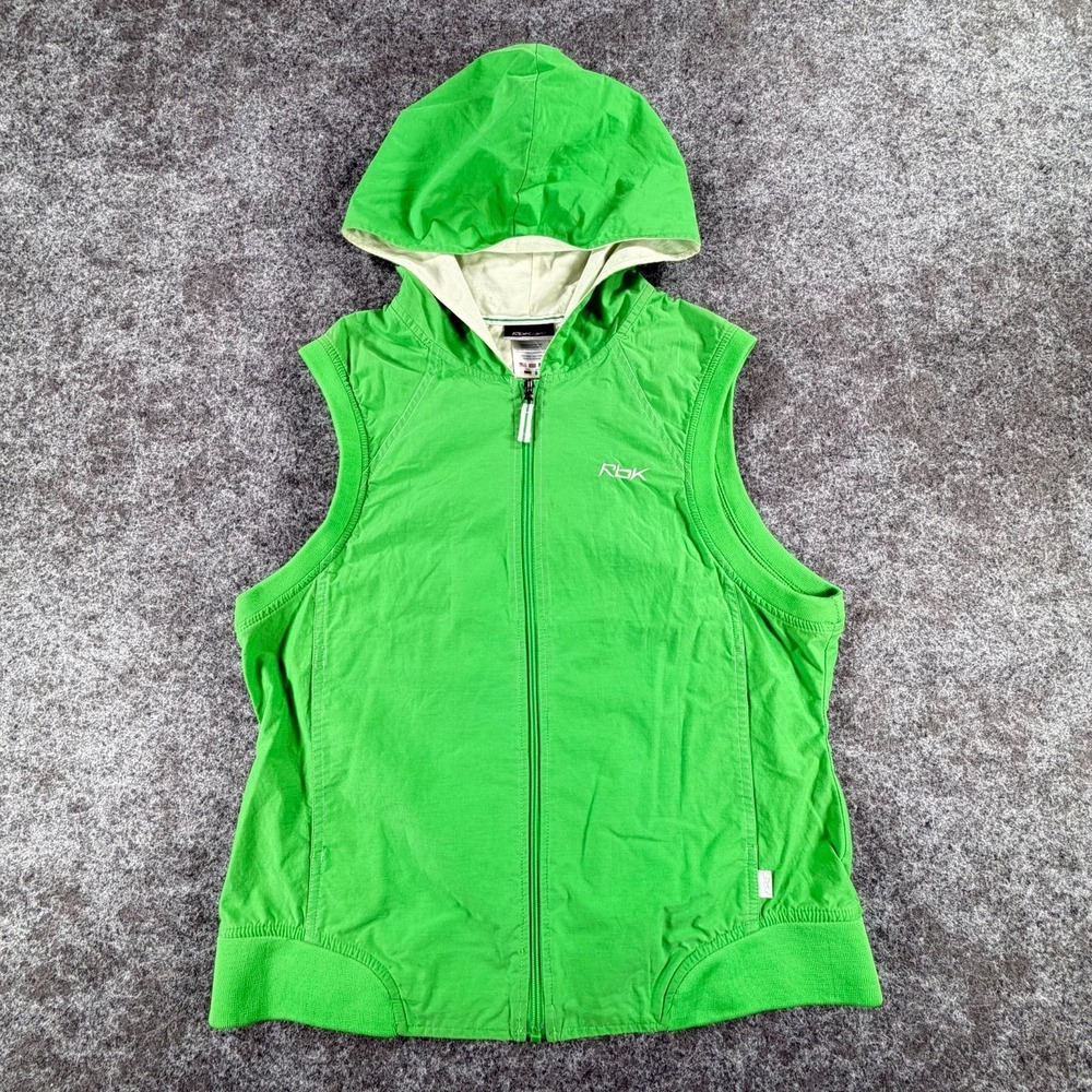 Reebok Beach Sleeveless Hoodie Womens Large Green Cotton Full Zip Gym‎ Training